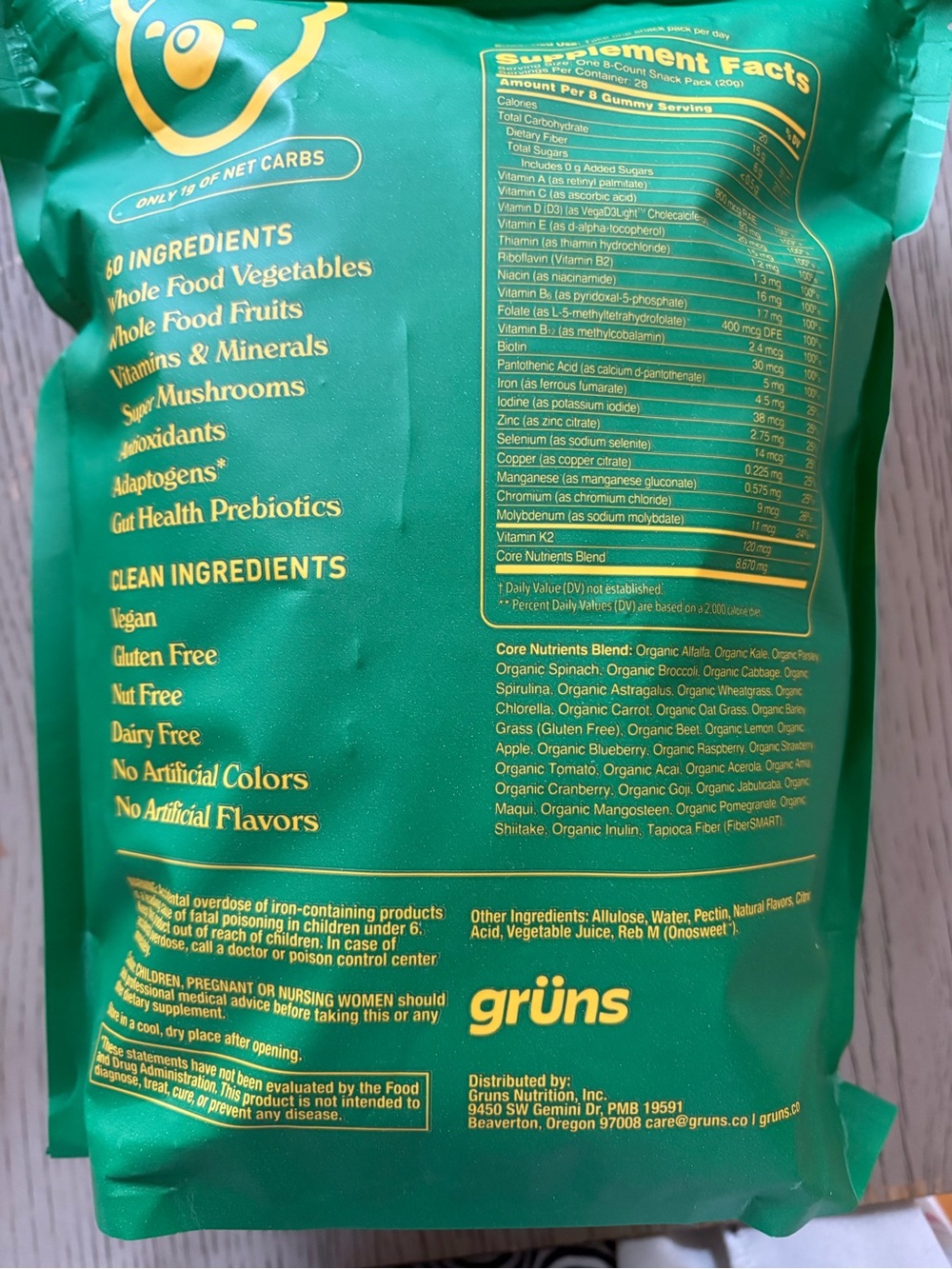 gruns Superfoods Greens Gummies - Sugar-Free Green Gummies - Picture 3 of 4